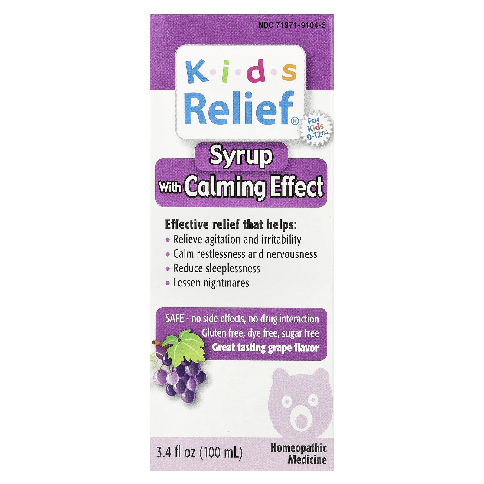 Kids Relief, сироп с успокаивающим эффектом, 0-12 лет, Виноградный, 3,4 жидких унции (100 мл)