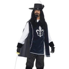 Musketeer Male Costume Adult Tabard Top Hat Blue