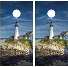 Lighthouse Beach Ocean Cornhole Board Decal Wrap Wraps