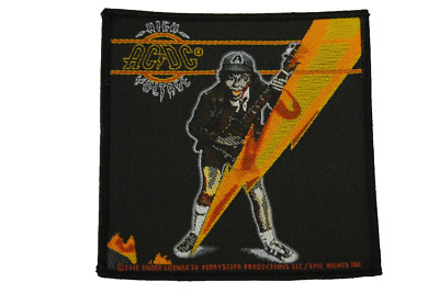 AC/DC HOCHSPANNUNGSBLITZ GEWEBTER AUFNÄHER NEU OFFIZIELLER ANGUS YOUNG BON SCOTT