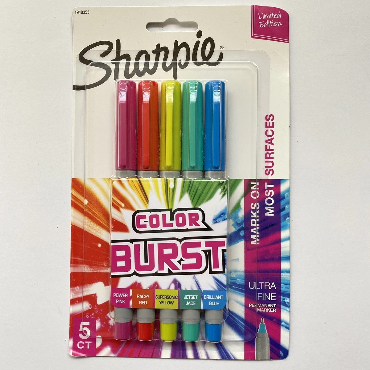 Sharpie Color Burst Permanent Markers Ultra Fine Point Assorted 5
