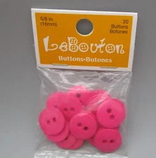 BLUMENTHAL~Le Bouton 20 Count Carnation Pink 5/8" Round 2-Hole Flat Buttons