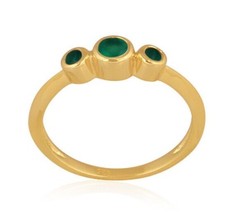18K Yellow Gold Plated Triple Green Onyx Gemstone Ring Women  Girls Valentine