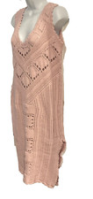 FREE PEOPLE BEACH Dress Santorini Fauxchet CROCHET Pink Size Small Boho Fairy
