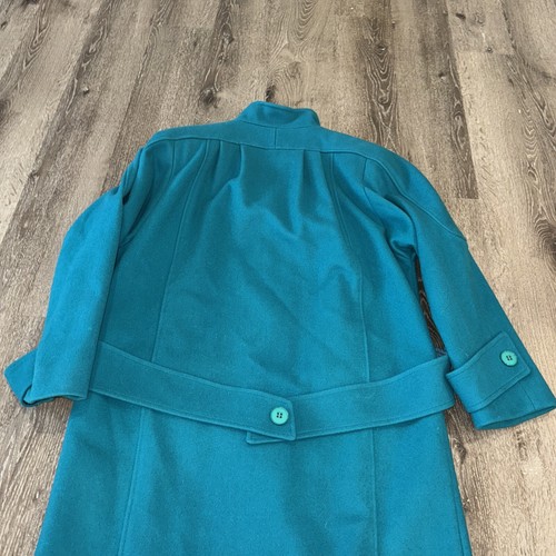 VTG Neiman Marcus 100% Wool Turquoise 3 Button Overcoat Trench Union Made 80s - Picture 19 of 21