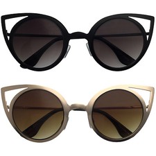 Cat Eye Round Cutout Metal Frame Trimmed Frames Style Women Sunglasses Cutoff