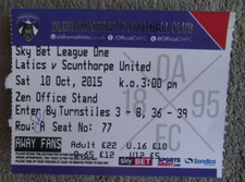 2015-16 Oldham Athletic v Scunthorpe United -  League One - Used Ticket stub