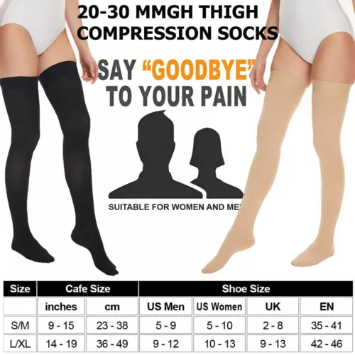Thigh high Compression Stockings 20-30mmHg Support Varicose Veins Men Women Hose - Picture 2 of 14
