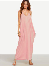 Pink V-neckline Spaghetti Strap Cocoon Cami Shift Maxi Dress Sz S M L XL XXL