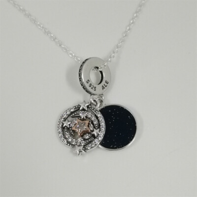 Pandora Two-tone Shooting Star Double Dangle Charm Necklace set