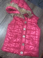 Justice sz 12 pink puffer jacket vest guc faux fur snap button