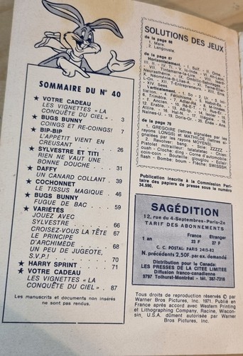 RARE Bugs Bunny mensuel N° 40 avec les vignettes SAGEDITION - Picture 4 of 5