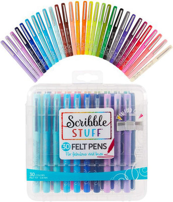 Scribble Stuff Felt Pens   30 Cnt Medium Point 0.8mm Assorted, Tri-Fold Case
