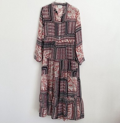 Choklate Paris Maxikleid L Seide-Viskose transparent Stufen Langarm Schal Print