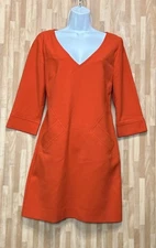 Trina Turk Dress 3/4 Sleeve Size 6 Poppy Red Orange Preppy Feminine Shift V-Neck