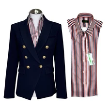 NWT Brunne DICKEY Compatible with Veronica Beard Blazer Button Down Shirt 00-14