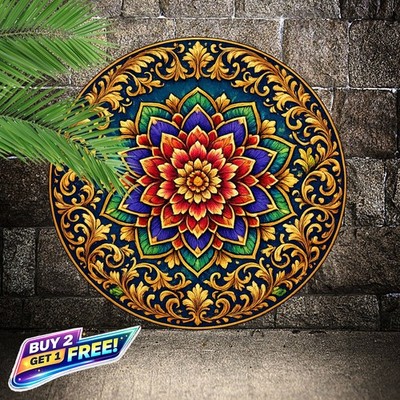 Mandala Floral Aluminum Round Poster 8x8 Spiritual Metal Wall Art