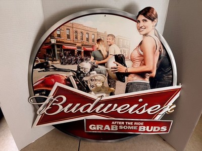 Beer Sign, Budweiser 'After the Ride Grab Some Buds' Metal Sign