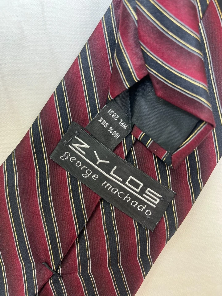 Corbata de seda Zylos George Machado borgoña azul marino a rayas doradas 100 % seda para hombre Foto 2 de 4