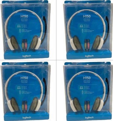 4 Logitech H150 Wired Stereo White 3.5mm Headsets rotating microphone NEW