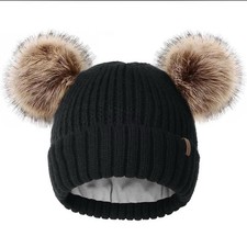 Knit Faux Fur Pom Beanie Hat - Red