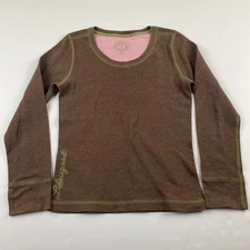 Life Is Good Thermal Shirt Women’s S Waffle Knit Scoop Neck Brown Cotton Blend