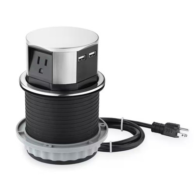 Space Saver Pop Up-Outlet, 3 Power Outlets 15 Amp, 2 USB Ports 2.4 Amp, Overload