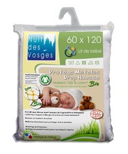201916 Protège Matelas Molleton Bio pour Lit Bébé Coton Blanc 60 x 120 cm