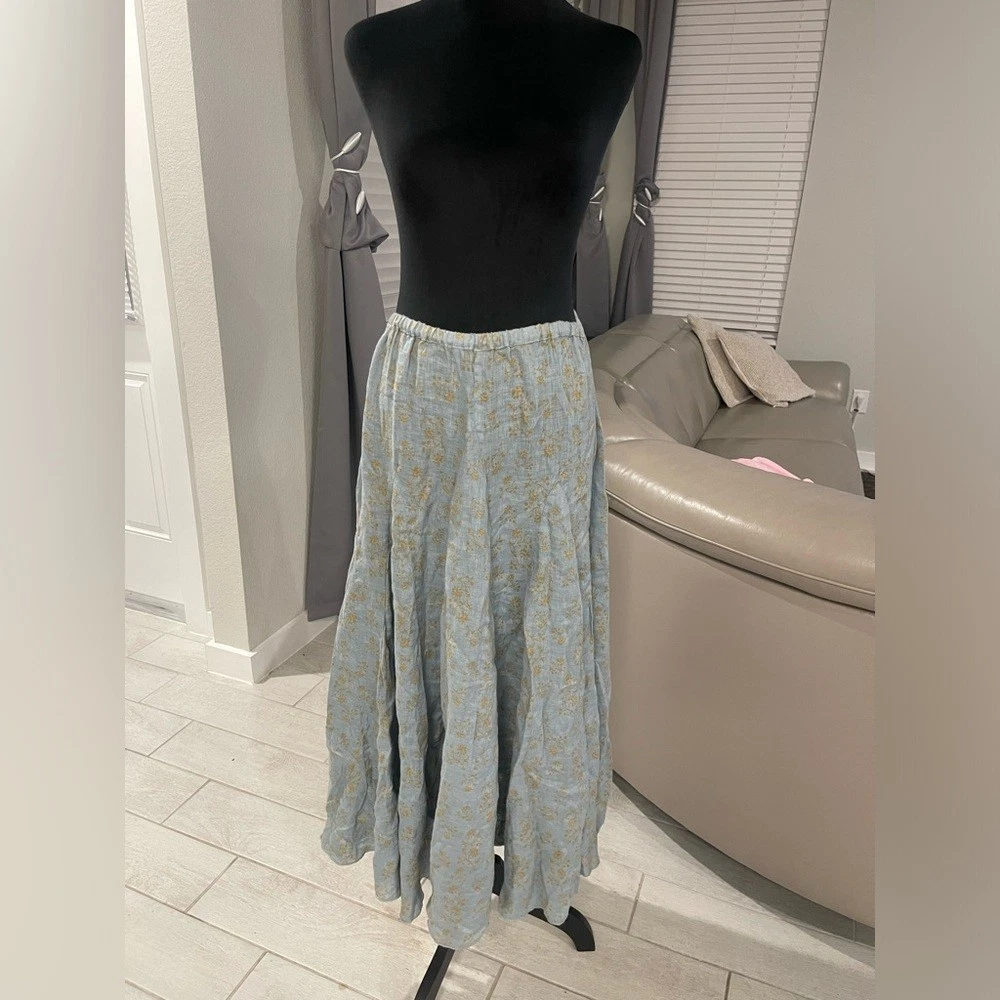 CP Shades 100% linen Lily floral print Maxi Skirt XS