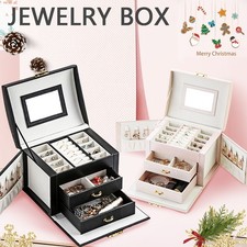 Large 3 Layer Jewellery Box Cabinet Necklace Bracelet Mirror Lock Organizer 2024