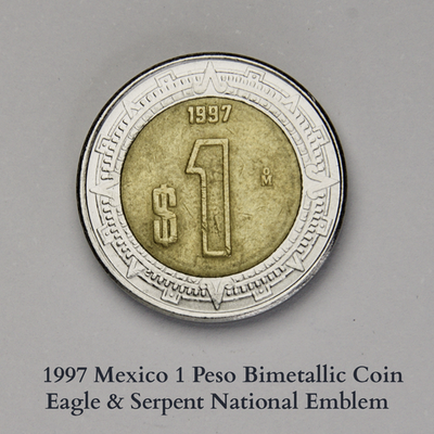 1997 Mexico 1 Peso Bimetallic Coin • Eagle & Serpent National