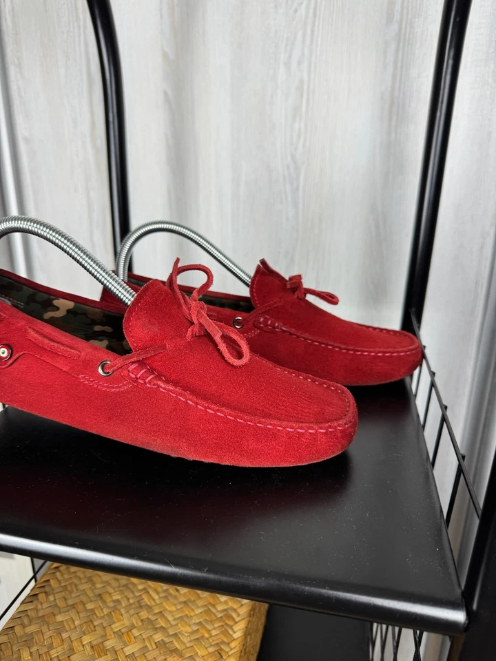 Tod’s Ferrari Red suede slip on driver loafers shoes - Image 3 of 4