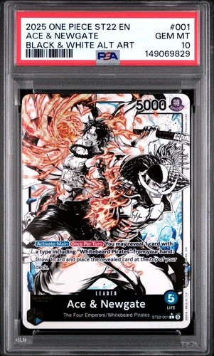 2025 ONE PIECE ST22-001 STARTER DECK ACE & NEWGATE B&W PARALLEL ALT ART PSA 10