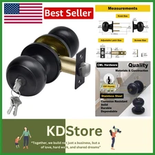 Matte Black Security Entrance Door Knob with Key Lock & Anti-Bump Cylinder