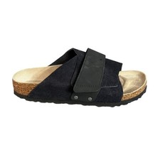 Womens Birkenstock Kyoto Black Suede Leather Sandals One-Strap Slides