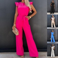 Ruffled Jumpsuit With Belt Summer Fashion Pockets  Sleeveless Overall Pants