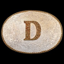 Letter D Western Floral Paisley Vintage Belt Buckle - Crumrine Made in USA
