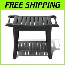 Elegant Waterproof Bamboo Shower Stool with Storage Shelf - 24x13.4x18.5 inches