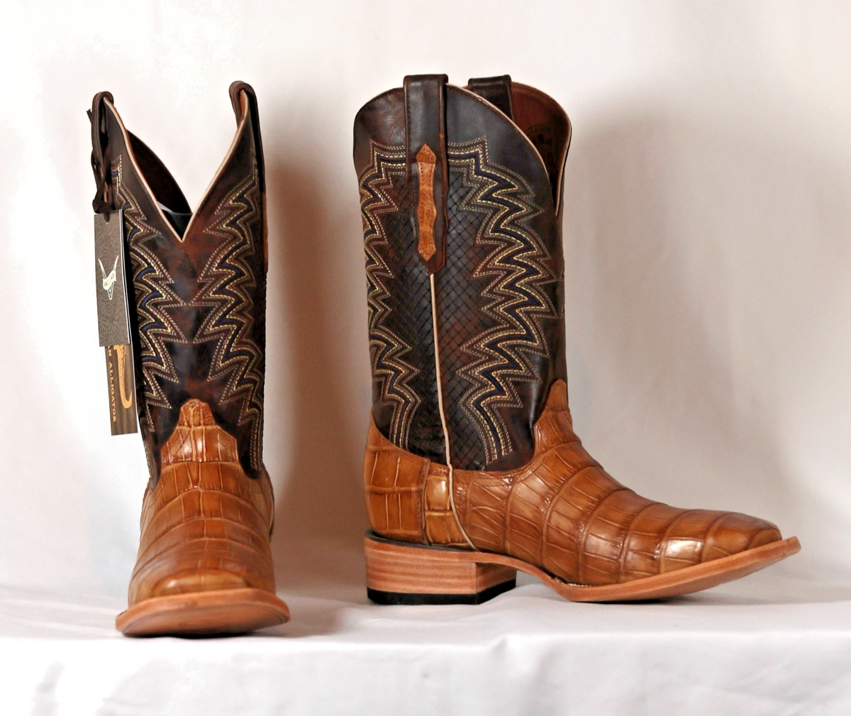 Mens Tan American Alligator Belly Tail Vaccari Western Boots Size