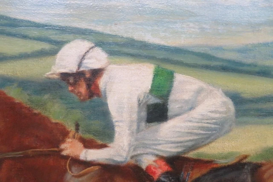 English EQUESTRIAN PORTRAIT Oil Painting HORSE RACING Lestor Piggott Interest - Image 3 of 4