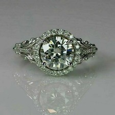 2Ct Lab Created Round Diamond Engagement Wedding Halo Ring 14k White Gold Plated