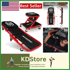 Foldable 2-in-1 Car Creeper & Seat, Adjustable Rolling Garage Stool 36"