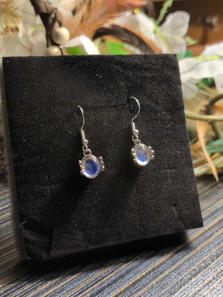 Pendientes colgantes vintage de vidrio laminado o piedra lunar de ley 925 únicos Foto 2 de 4