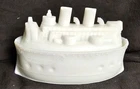 Battleship Mustard Jar Covered Dish Milk Glass Flaccus 1898 Antique