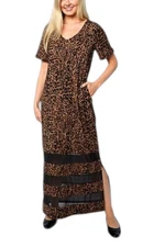 Colleen Lopez Women's EveryWear Mesh Insert Maxi Dress Leopard