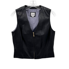 WILSON'S LEATHER Maxima Women's Size M Black Leather Full-Zip Semi-Fitted Vest