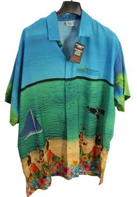 HAPPY BAY HERREN LARGE BLAU STRAND HAWAII PARASAIL TÄNZER TROPISCHES SHIRT