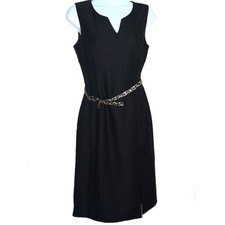 Calvin Klein LBD Black Sheath Dress Cheetah Belt EUC Measurement in Listing 6-8?