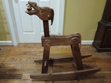 RARE! Antique Hand Carved 1950 Bill Reed Wood Braying Donkey Rocking Horse.  