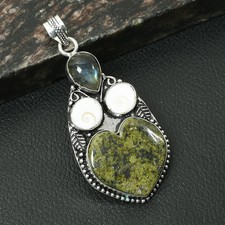 Unakite Labradorite Gemstone Ethnic Handmade Heart Pendant Jewelry 2.8